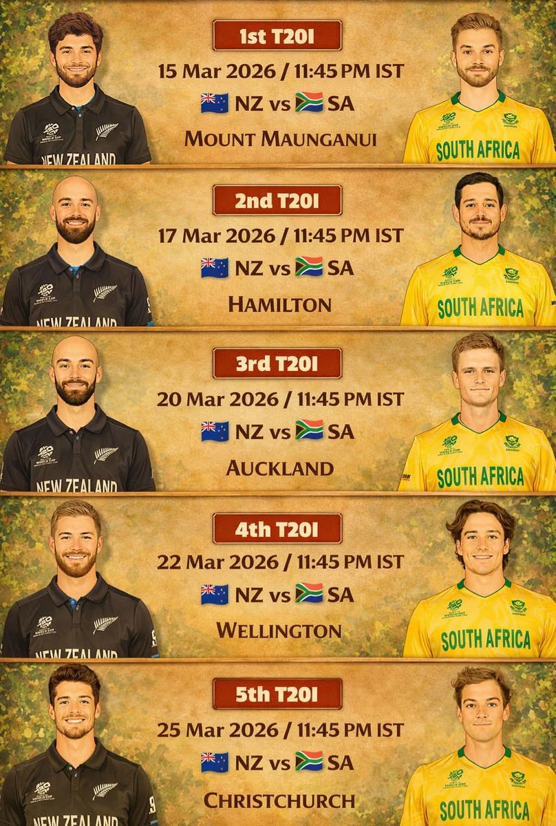 AstroAdithi's tweet photo. Newzealand vs South Africa T20 Series Schedule 😱😱

Join here 

https://t.co/UObYv7eMSp

#NZvsSA #DeKock #DewaldBrevis #GlennPhillips #febianallen https://t.co/o5OsqESwWG