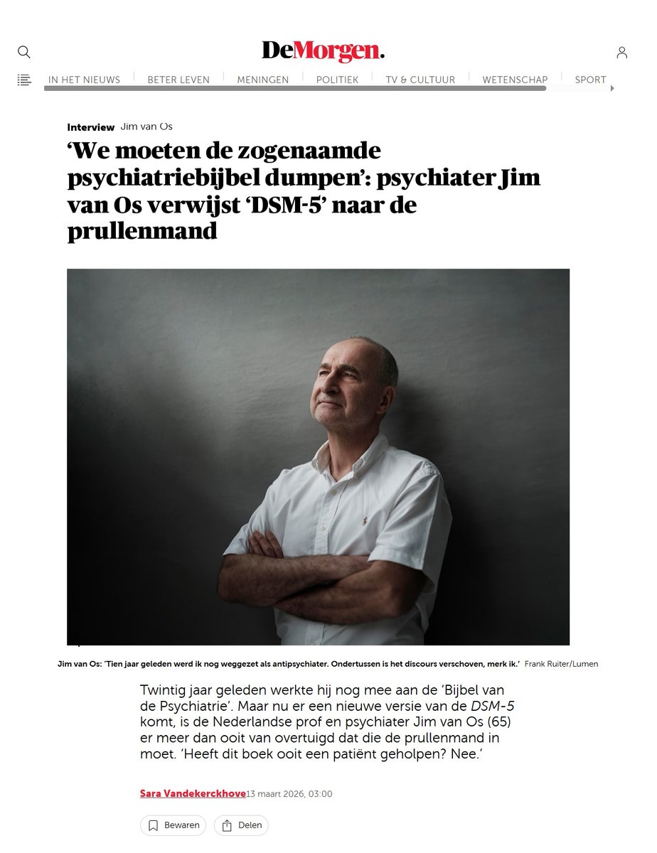 “Wat heeft de DSM ons tot nog toe opgeleverd? Heeft een van de vorige vijf echt gewerkt zoals diagnoses in de geneeskunde zouden moeten werken? Heeft het ooit een patiënt echt geholpen? Het antwoord is nee. De wetenschap ontbreekt totaal voor dit hele DSM-experiment.”