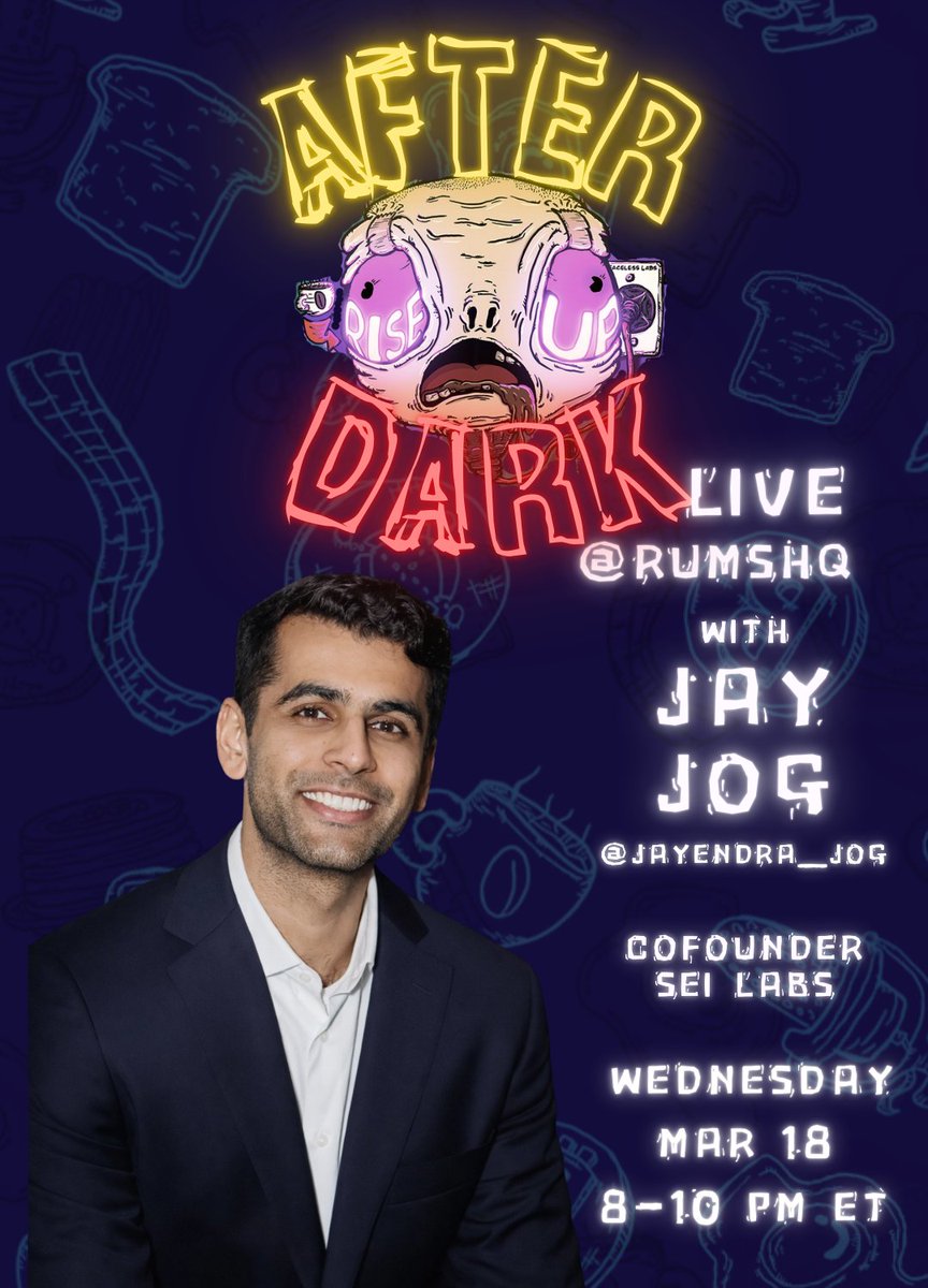 RUMSHQ's tweet photo. Tonight on Rise Up After Dark we're welcoming @jayendra_jog: Forbes 30 Under 30 honoree, Kleiner Perkins fellow, and Cofounder of @sei_labs!

Tune in live and bring your questions. 8-10pm ET https://t.co/TymJh683CH