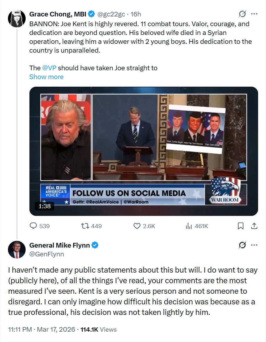intheMatrixxx's tweet photo. 🚨 ALERT: Steve Bannon was tight with Jeffrey Epstein—texts reveal Bannon bragged to Epstein about his secret border wall project. Epstein files show hours of unreleased Bannon interviews with the pedo financier.

Now, Gen. Flynn is endorsing Joe Kent alongside Bannon at tomorrow's Catholic Prayer event? Flynn's outing himself by aligning with Epstein's buddy. Wake up, patriots! 

This stinks. #DeepState #ExposeTheTraitors
@GenFlynn @joekent16jan19