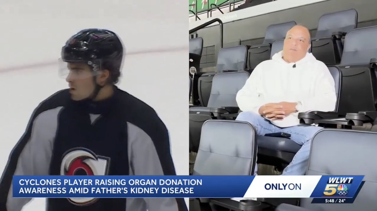 CincyCyclonesPR's tweet photo. @_LindsayStone from @WLWT sat down with D Spencer Cox to discuss his father, Dale, and their search for a kidney donor. @ECHL 

To learn more about how you can help, click here: https://t.co/wO6fAs4NeC

🔗: https://t.co/NTvKNPNgMG https://t.co/9Icsfv3t6m