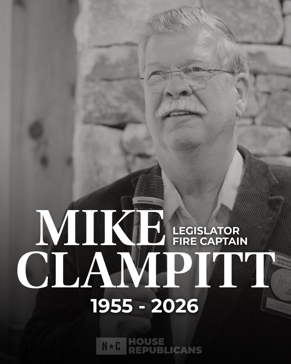 NCHouseGOP's tweet photo. Representative Mike Clampitt was a dedicated public servant for Western NC—firefighter, legislator, and advocate for his mountain communities.

Rest in peace, Representative Clampitt. https://t.co/6ceraHtuas