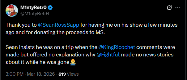 Sean Ross Sapp of Fightful.com tweet media