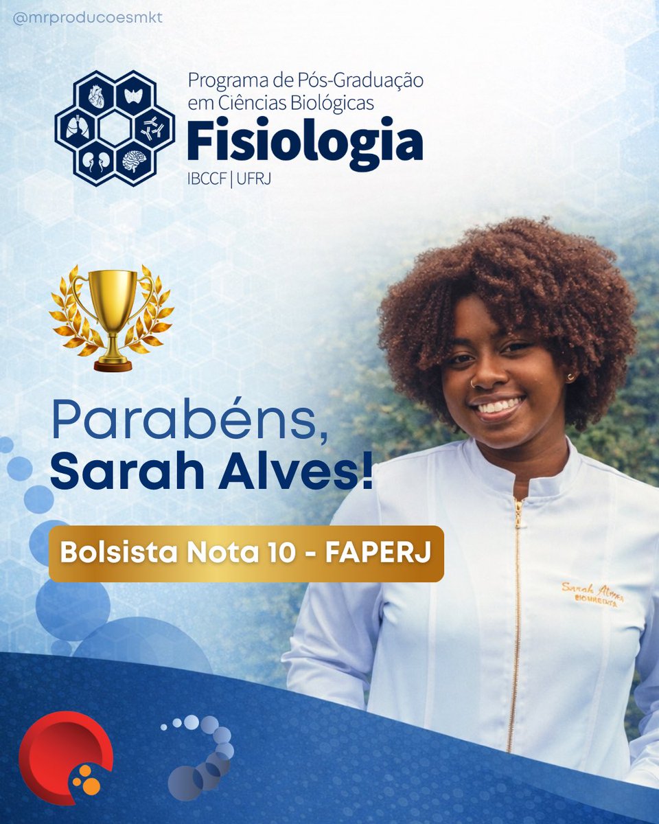 LBSC_UFRJ's tweet photo. Parabéns à nossa aluna Sarah Alves, a mais nova contemplada com a Bolsa Nota 10 da FAPERJ 🏆✨

O reconhecimento destaca não apenas a excelência acadêmica, mas também o compromisso com a ciência e a pesquisa de alto nível desenvolvida no nosso programa. https://t.co/HhbRD4wLIL