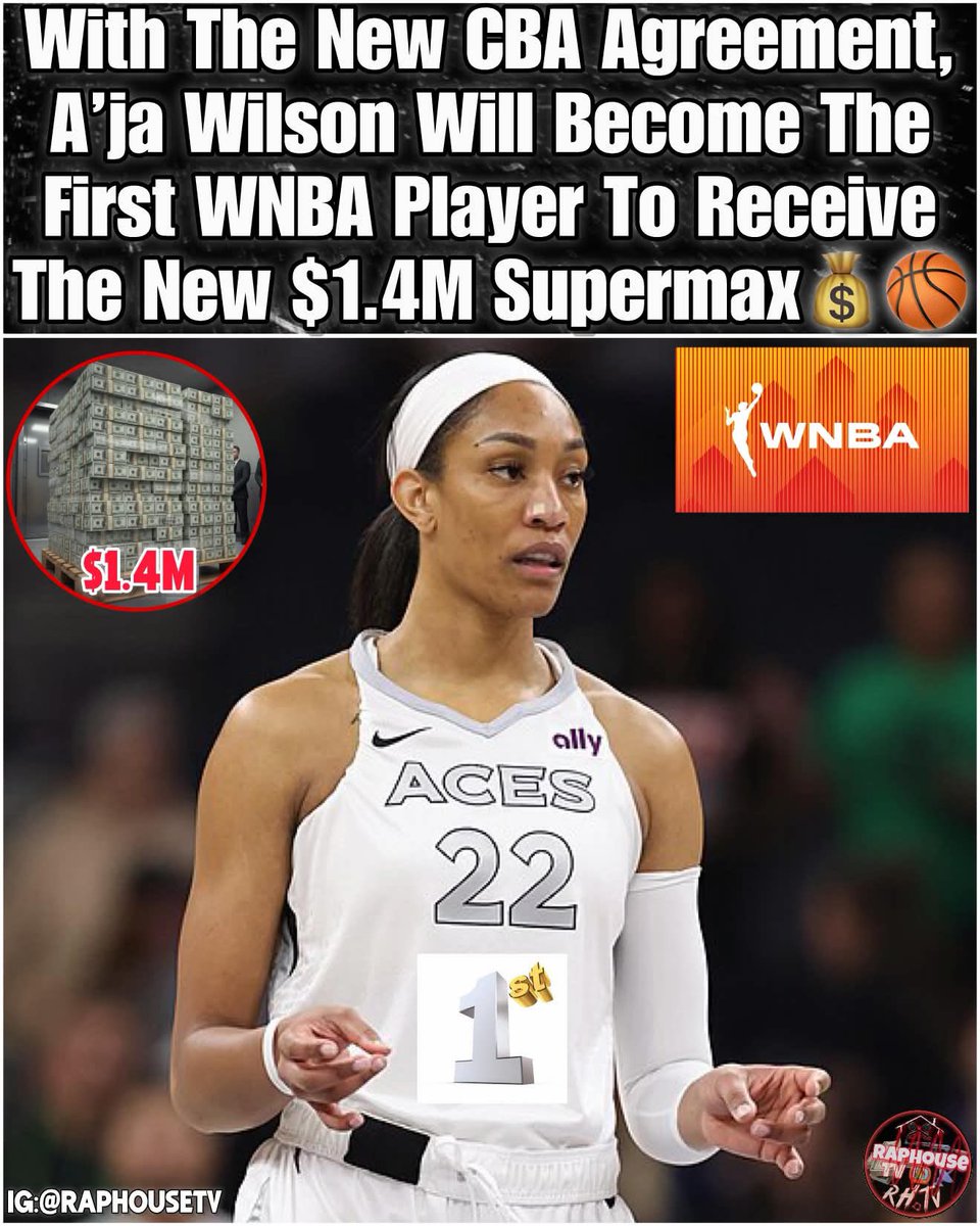 raphousetv2's tweet photo. With The New CBA Agreement, A’ja Wilson Will Reportedly Become The First WNBA Player To Receive The New $1.4M Supermax 💰🏀🔥 https://t.co/EqKzV9RK54