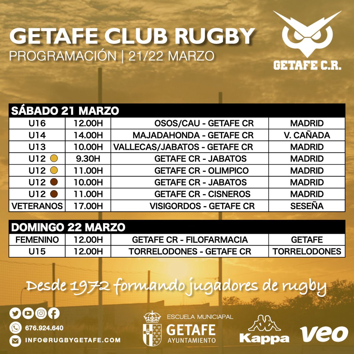 GetafeCR's tweet photo. Súmate al rugby!! Os esperamos en las gradas animando a las lechuzas!!! https://t.co/zulObO99pf