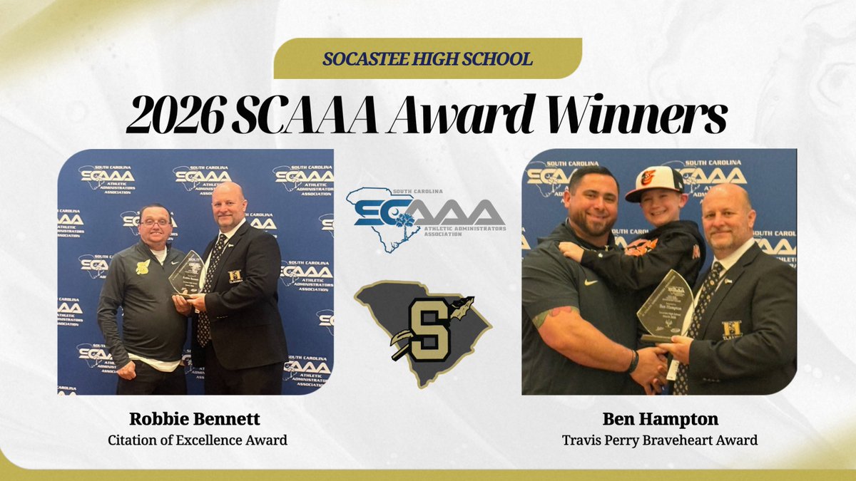 SocasteeHS's tweet photo. Robbie Bennett &amp; Ben Hampton Honored by the SCAAA https://t.co/NwEwRjRM4Z 
#GoldBlooded #Finish https://t.co/JeDxMBhxuK