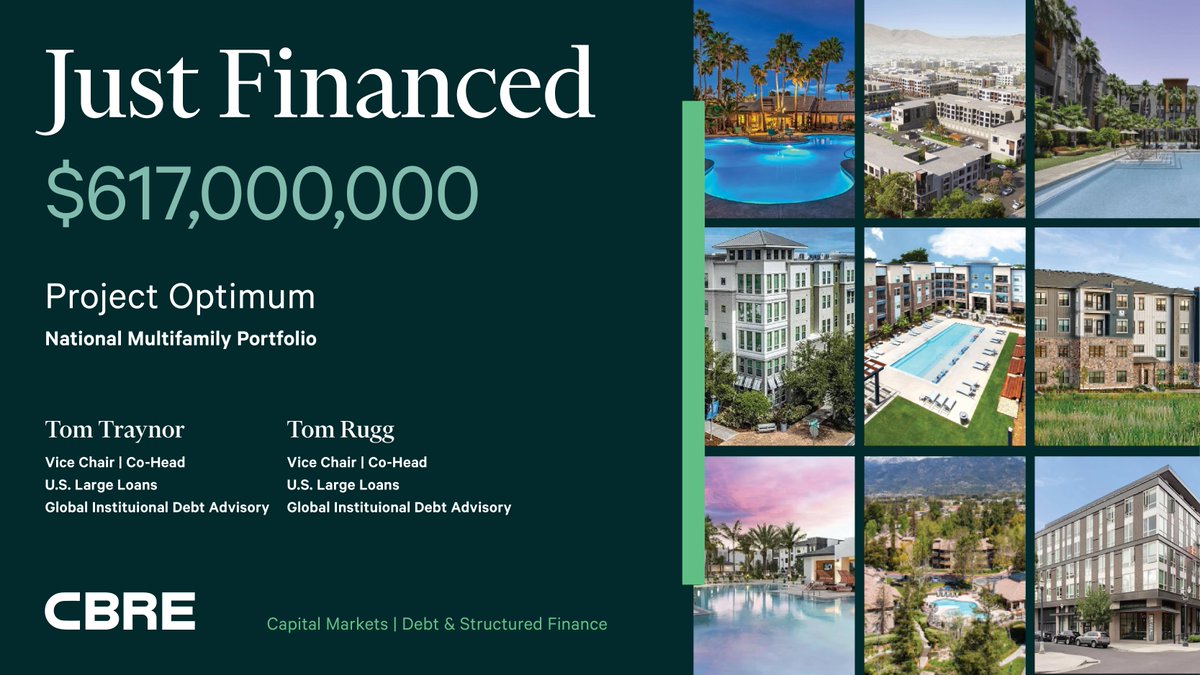 cbrecapitalmkts's tweet image. Tom Rugg and Tom Traynor advised on a $617 million CMBS single borrower refinance of a nine-property multifamily portfolio spanning eight markets and six states. The transaction represents one of the largest #multifamily portfolio transactions in CMBS over the last 12 months.