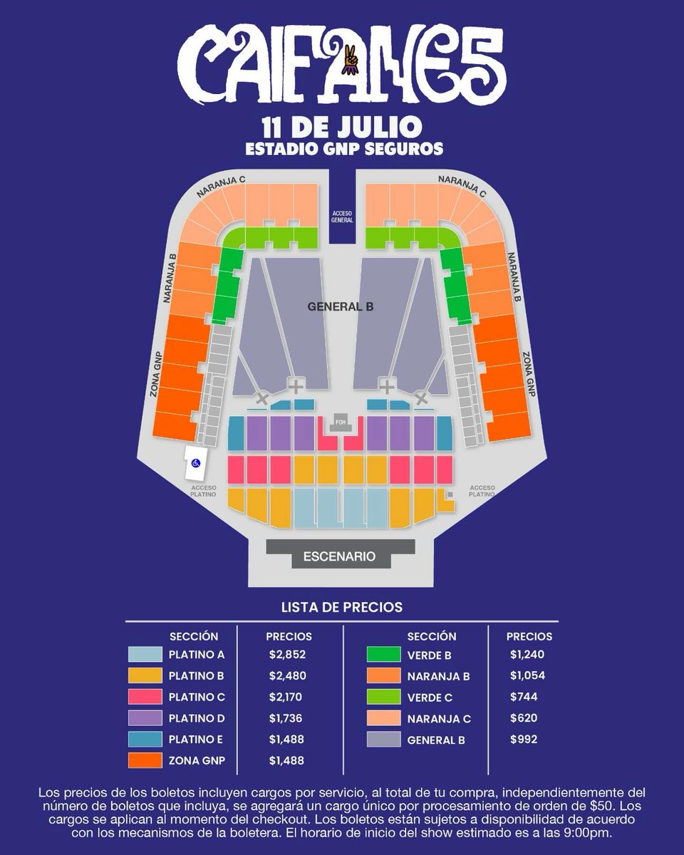 🎶 Ya puedes consultar el mapa y precios para Caifanes
📍 11 de julio en el Estadio GNP Seguros
🔥 #PreventaBanamex: 20 de marzo
🔹Venta General: 21 de marzo