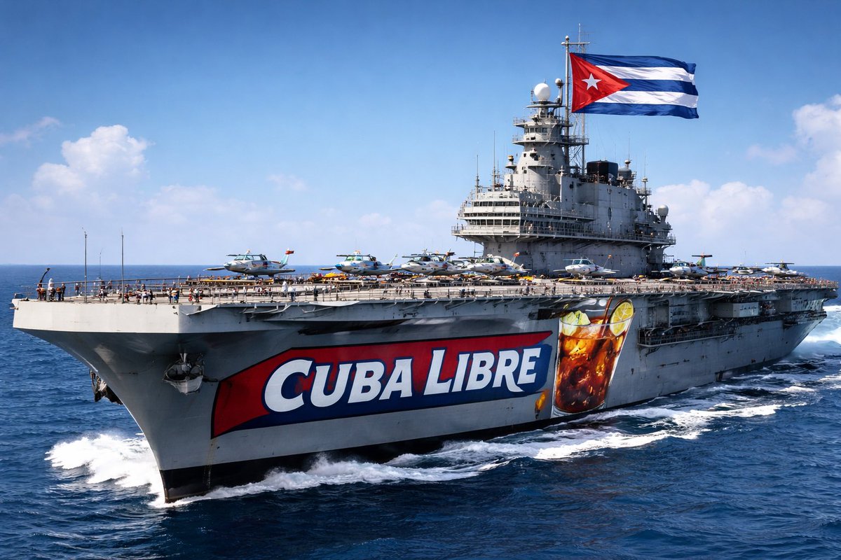 SitgesFranck's tweet image. Cuba 🇨🇺 vient de mettre à l’eau son nouveau Porte-avions, le « Cuba Libre » ! Un superbe navire propulsé au rhum 100% Cubain 😀👍 (à consommer avec modération) #Francelibre #Porteavions