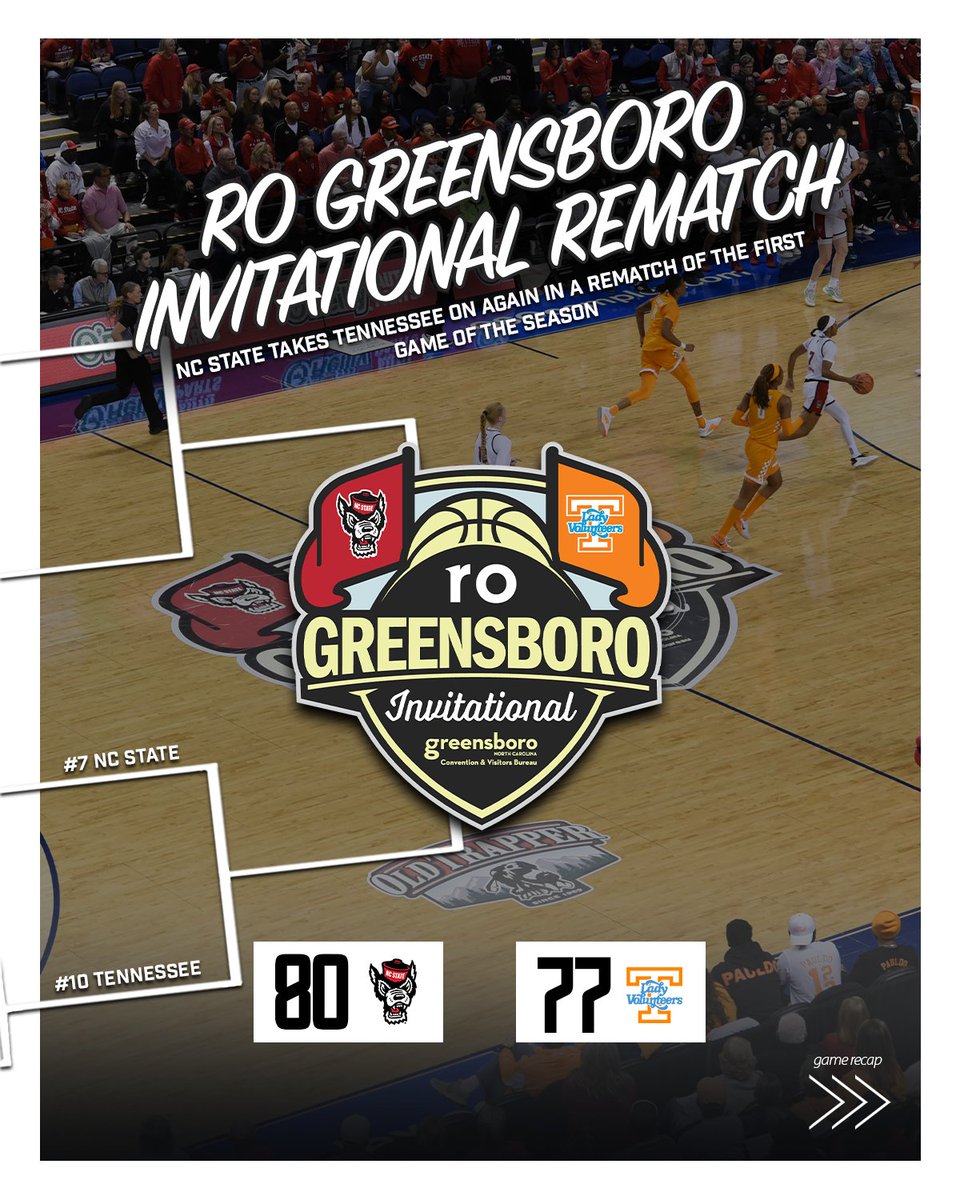 Gazelle_Sports's tweet photo. Round 1 went to @PackWomensBball in the Ro Greensboro Invitational… now it’s time for Round 2. 👀

The Wolfpack and @LadyVol_Hoops run it back in the NCAA Women's Basketball Tournament.

📅 Friday, March 20
⏰ 8 PM ET
📺 ESPN

NC State took the first matchup, 80–77. Who takes the rematch? 🏀🔥