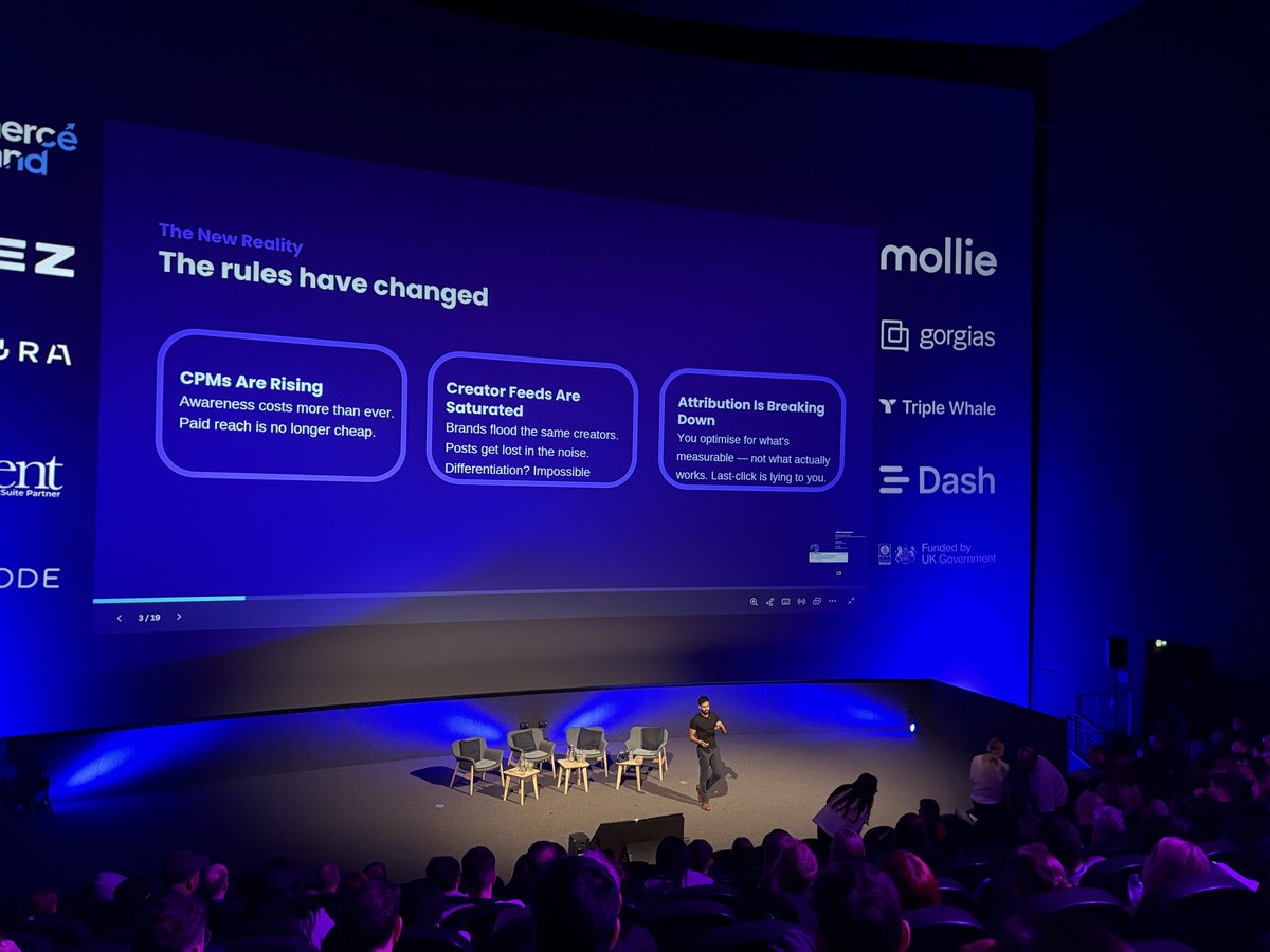 Aditya_AM22's tweet photo. Most brands still think influencer marketing is about renting attention.

That’s why most programs underperform.

At the Ecommerce Scotland Conference Summit, I spoke about the shift I think more brands need to understand:

The best influencer programs are no longer campaign-led.

They’re infrastructure-led.

The real value is not just in a post going live.

 It’s in building a system that repeatedly turns creators into:
 👉 content producers
👉  affiliate partners
👉  paid media inputs
👉 and long-term brand assets

That changes the economics completely.

Instead of paying for attention once, you create an engine that compounds:

- More creator content,
- More usable ad creative,
- More trust with cold audiences,
- And more surface area for conversion.

This is also why influencer is becoming more important as paid social gets noisier and CPMs keep rising

Brands that figure this out early will have a major advantage.

Not because creators are “new.”

But because most teams still haven’t operationalised the channel properly.

Good to share some of this on stage at the E-commerce Glasgow Summit this week.
