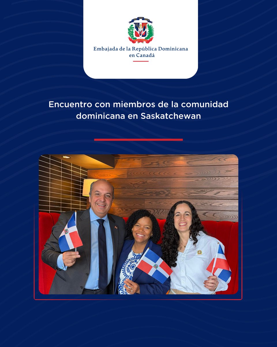 RDenCanada's tweet photo. Agenda Saskatchewan 📍

Concluyendo nuestra agenda en la provincia de Saskstchewan, tuvimos la oportunidad de reunirnos con miembros de la comunidad dominicana residente en esta provincia, para escuchar de sus inquietudes, necesidades y avances.🤝

Reiteramos que las puertas de nuestra Embajada están abiertas para apoyarles y continuar fortaleciendo el trabajo conjunto en beneficio de nuestra comunidad. 🇩🇴 @MIREXRD @JoseBlanco