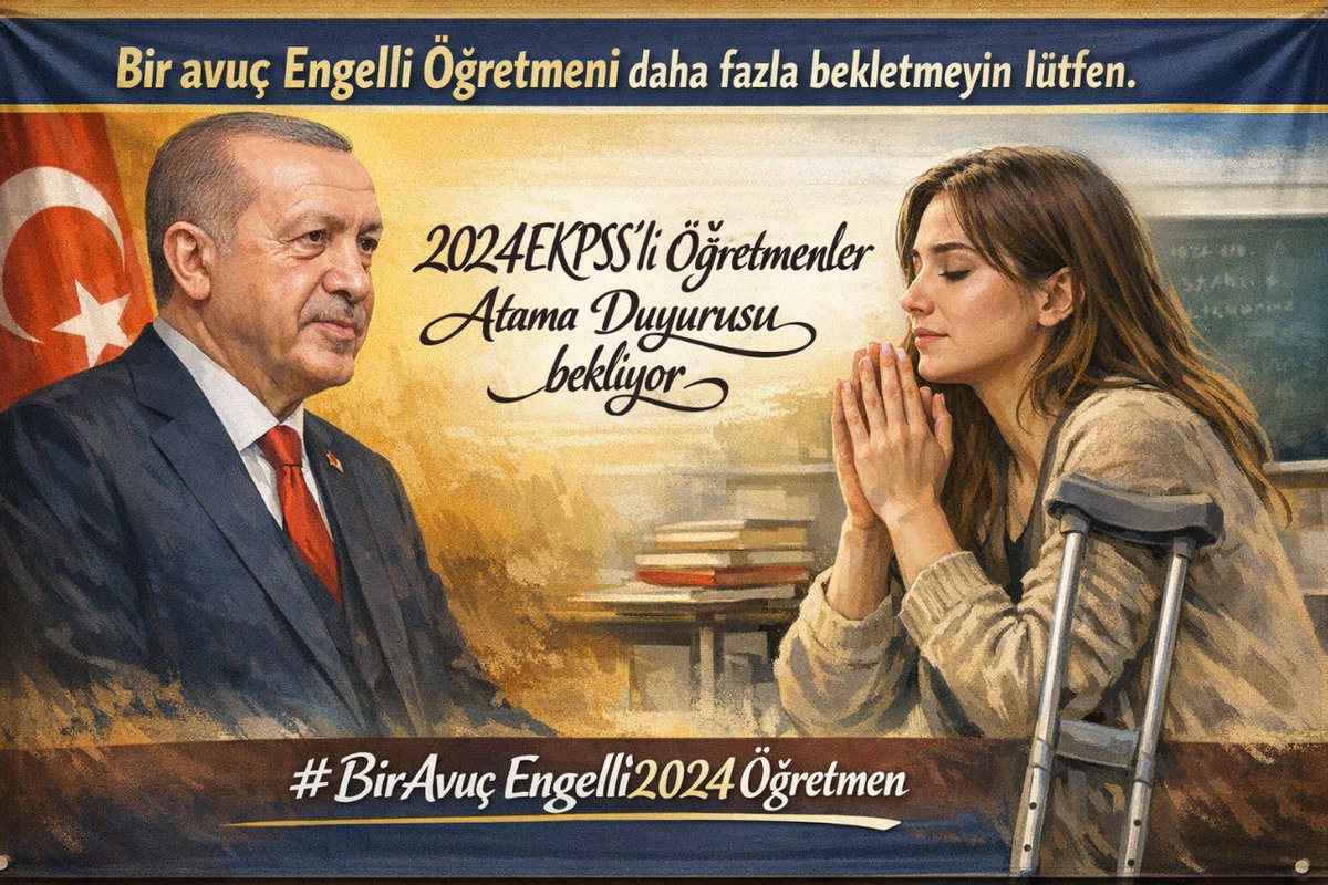Engelli Öğretmenler duyuru müjdesiyle atanmak istiyor.<a href="/RTErdogan/">Recep Tayyip Erdoğan</a> <a href="/EmineErdogan/">Emine Erdoğan</a> <a href="/Yusuf__Tekin/">Yusuf Tekin</a> <a href="/MustafaAlkayis/">Av. Mustafa Alkayış</a> <a href="/AYMBASKANLIGI/">Anayasa Mahkemesi</a> <a href="/celal_adan/">Celal ADAN</a> <a href="/tihek_kurumsal/">TİHEK 🇹🇷</a> <a href="/latifselvi42/">Latif Selvi</a> <a href="/avyurdunuseven/">İbrahim Yurdunuseven 🇹🇷</a> <a href="/hasandogan/">Hasan Doğan</a> <a href="/tcmeb/">Millî Eğitim Bakanlığı</a> <a href="/cftcblnt/">Bülent ÇİFTCİ</a> <a href="/bilalmacit/">Bilal Macit</a> <a href="/LeventUysalNEV/">Levent Uysal</a>
#2024EngelliÖğretmenDuyuru