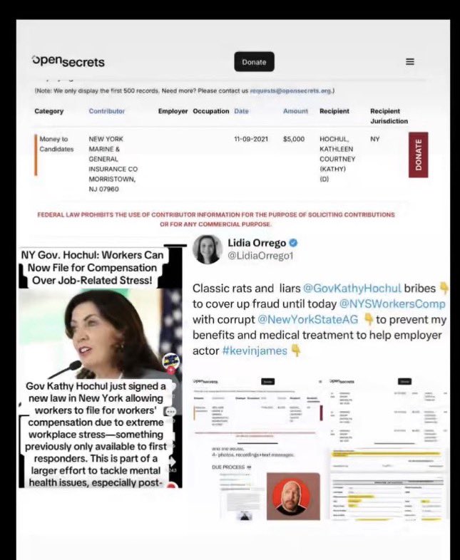 LidiaOrrego1's tweet photo. @GovKathyHochul @GovKathyHochul and @NewYorkStateAG cover up fraud at WCB

Received donations from lawyers and an insurance company🚨

@ladybea67 https://t.co/wTjxizSiEL