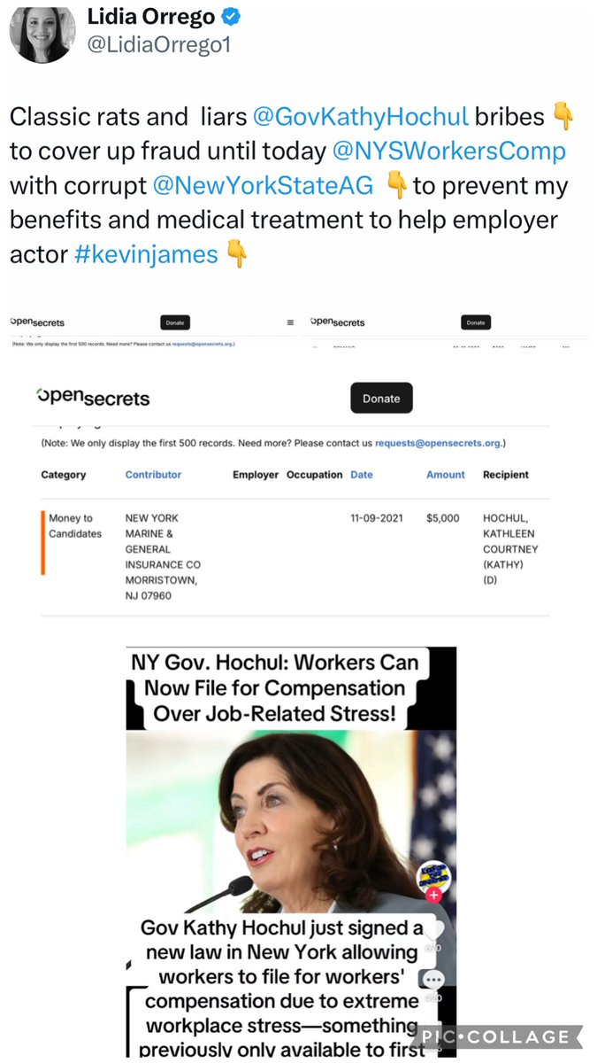 LidiaOrrego1's tweet photo. @GovKathyHochul @GovKathyHochul and @NewYorkStateAG cover up fraud at WCB

Received donations from lawyers and an insurance company🚨

@ladybea67 https://t.co/wTjxizSiEL