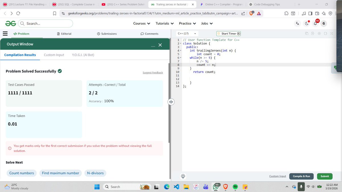 Geetanshu11291's tweet photo. Day 2 of Maintaining LC Streak 🏆.
1.Nim game(LC)
2.Trailing zeroes in a factorial(GFG)
3.Moves of bishop (Interview Bit)
#leetcode #gfg #interviewbit #potd #streak https://t.co/2SDRJiggTc
