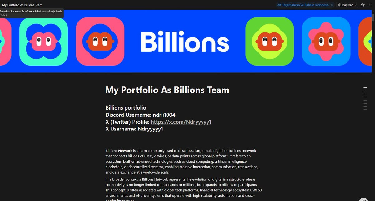 Kindly Pls Check My CV Contribution As Billions Network

Link Publish : pickled-clematis-ab1.notion.site/My-Portfolio-A…

Link Update : notion.so/My-Portfolio-A…

<a href="/billions_ntwk/">Billions</a>
<a href="/HeyAverno/">Averno</a>
<a href="/salesman_1k/">Salesman 💸</a>