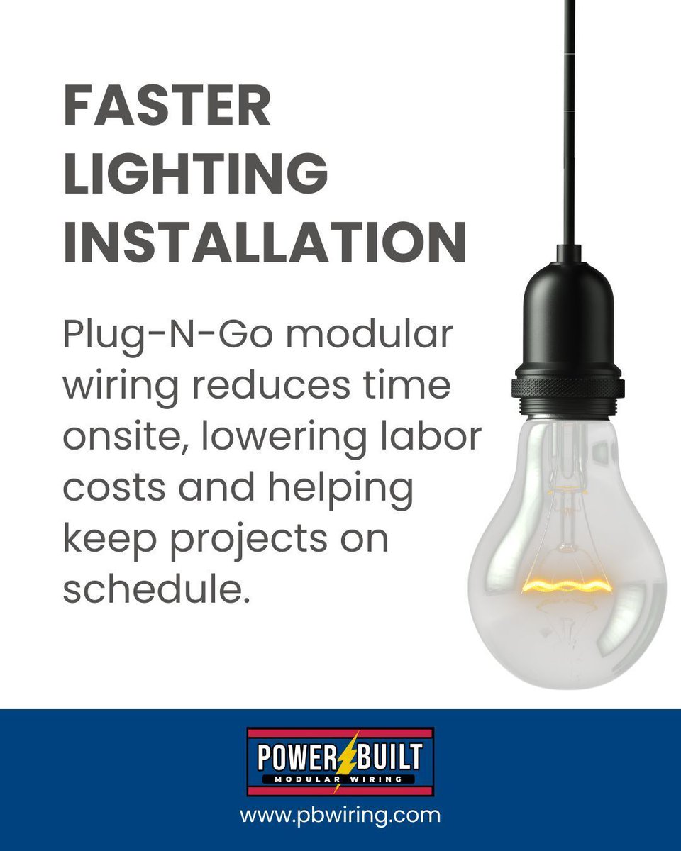 pbwiring's tweet photo. Power Built's modular wiring replaces field-built connections with prefab, Plug-N-Go components. That means:

➛ Less time on lifts
➛ Faster project completion
➛ Built-in NEC compliance

It's a more efficient way to power lighting systems.

Learn more: https://t.co/VKYSG2cc75 https://t.co/xSPvhTU28V