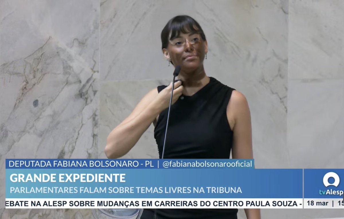 ‼️ABSURDO‼️

A Dep Fabiana Bolsonaro (PL) cometeu racismo e transfobia na Alesp. Usou a tribuna para fazer blackface enquanto atacava a Dep Érika Hilton (PSOL) Esse episódio escancara o nível preocupante de parte da Alesp. É inaceitável que  esse espaço seja utilizado para