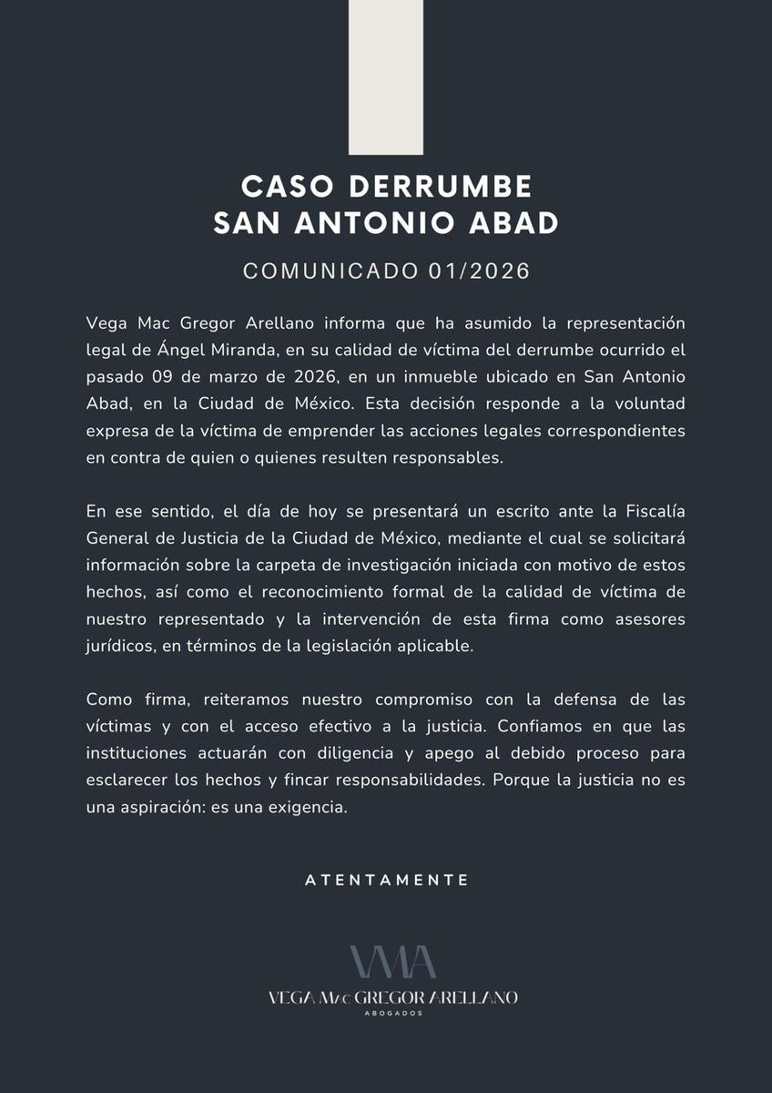 Comunicado Derrumbe San Antonio Abad