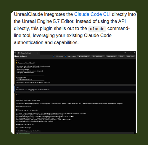 Claude Code CLI integration for Unreal Engine 5.7 https://t.co/Vg9Yelfpg0