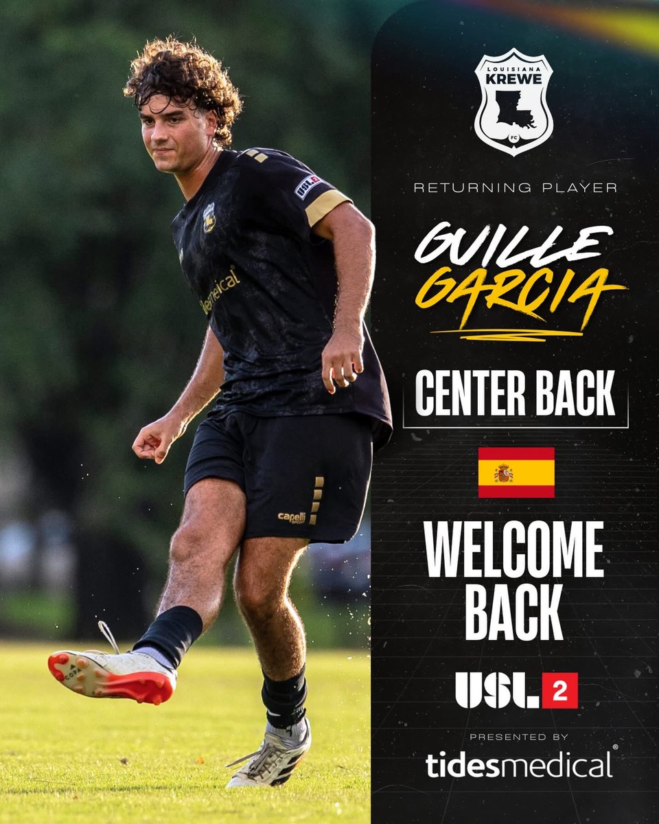 lakrewefc's tweet image. 🇪🇸Spanish CB Guille Garcia returns to LA Krewe FC after establishing himself as a key part of the team’s defense last season. All-Conference honors, and the recognition as one of the the top defenders in the league.

Welcome back!

#UptheKrewe #WeBeforeMe #USLLeagueTwo