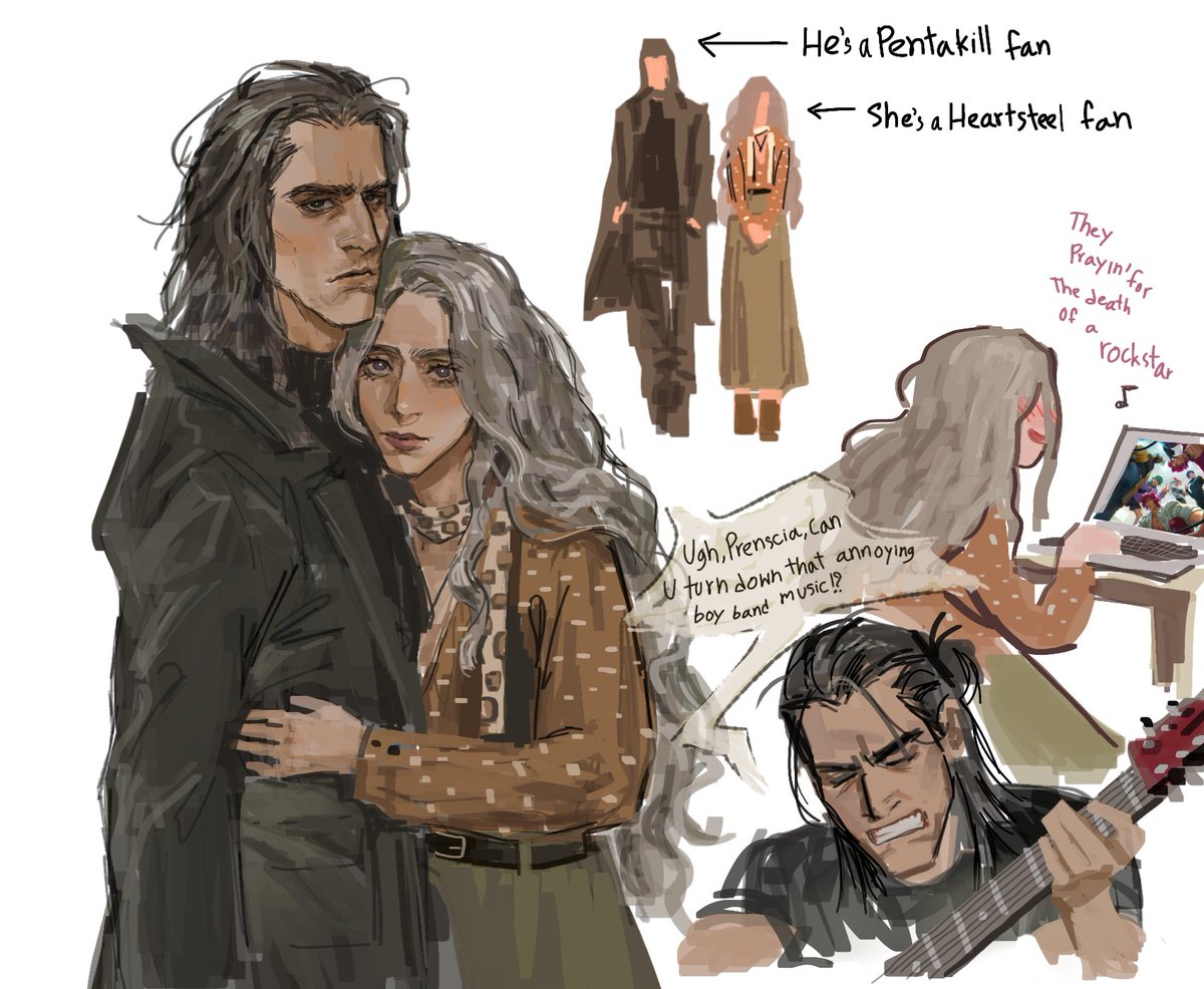 swainuwu's tweet photo. He’s a metalhead boy 🤘 and she’s a pop-rap girl 🎧, and they argue over music taste 🤦🏻♀️.
In this AU, Prenscia is a fujoshi who writes Heartsteel fanfiction.
Thresh × Prenscia (modern AU)
#thresh #loloc https://t.co/vslH1xxhnY