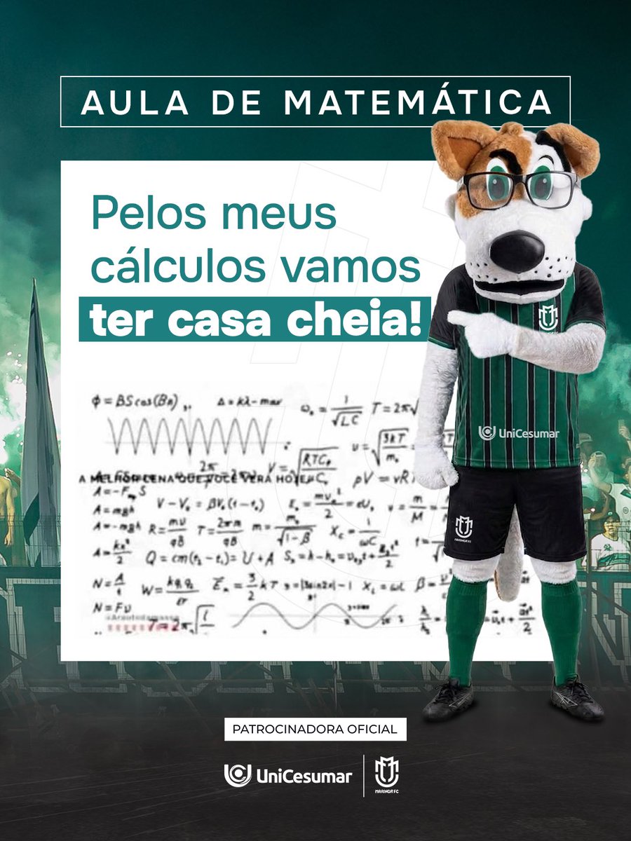 maringafc's tweet photo. Tava fazendo umas contas aqui e… O WD VAI LOTAR! 🏟️🖤💚🤍
A @UniCesumar sempre dá aula ao lado do Dogão e vai com a gente em busca da classificação na Copa do Brasil! 📚🐶
Matricule-se em: https://t.co/9DZCERe2vk
#maringafc #maringa #copadobrasil #futebol #unicesumar https://t.co/Re3lY6hDIB