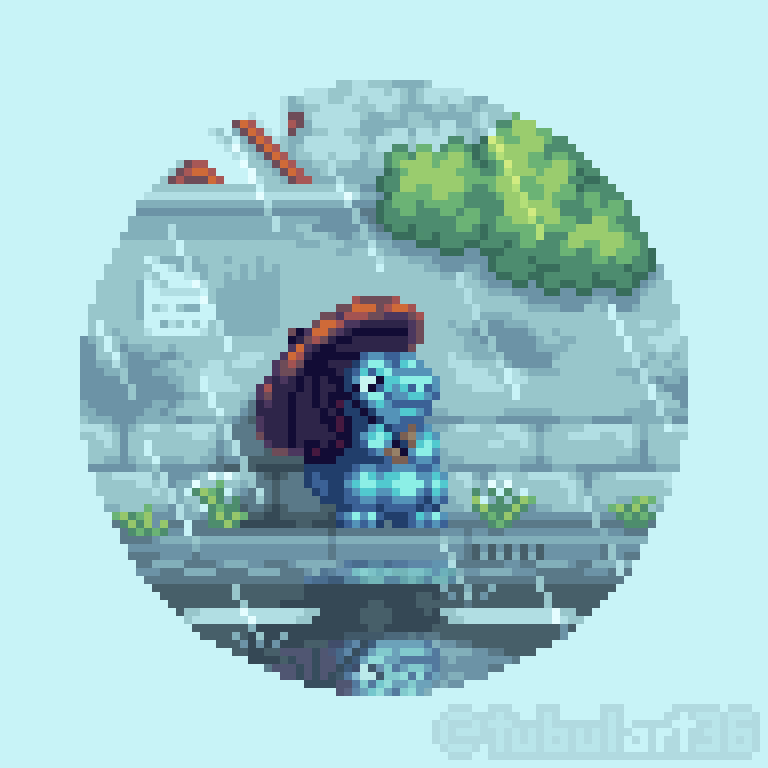 tubulart36's tweet photo. Totodile is standing in the rain. #pokemon #pixelart #pokemonfanart https://t.co/urbBicAf4o