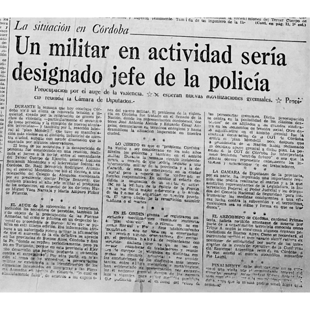 soy_el_76's tweet photo. 📰 La Voz del Interior
📍 Domingo 14 de marzo de 1976

💬 "La situación en Córdoba. Un militar en actividad sería designado jefe de la policía"

#argentina #lavozdelinterior #policia #cordoba https://t.co/fjGA9pJGHx