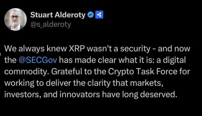 BullrunnersHQ's tweet photo. Ripple lawyer - Stuart Alderoty says:

XRP IS OFFICIALLY A COMMODITY.

XRP is now being classified as valuable as gold! https://t.co/AKjQN1SJVq