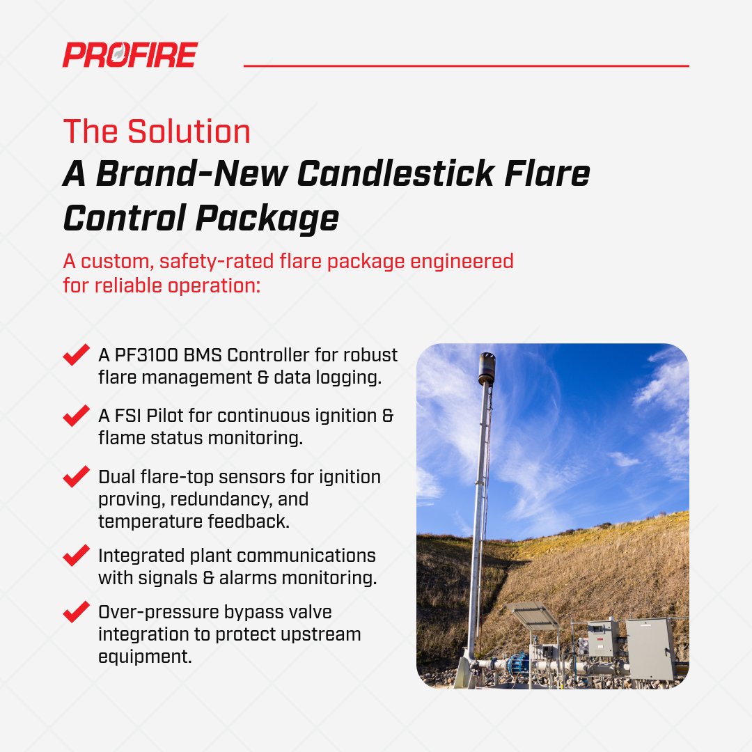 ProfireNews's tweet photo. From day one, a new RNG flare package needs reliable safety and control.

For Noble Environmental’s facility, we delivered a candlestick flare package with PF3100 BMS, pilot verification, redundant monitoring, and data logging. See the results: https://t.co/de9pZdVm7e https://t.co/XpxrvzgmSe