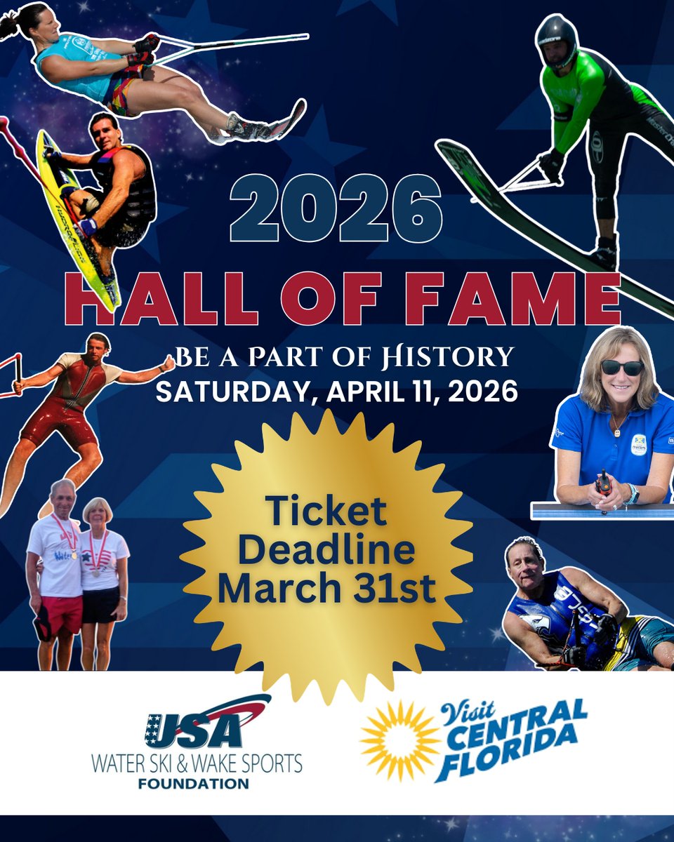 ⏳ LAST CHANCE – DON’T MISS OUT. ‼️ March 31, 2026 is the FINAL deadline to purchase your tickets for the USA Water Ski &amp; Wake Sports Foundation Hall of Fame Ceremony Weekend. 
 usa-wwf.org/2026-hall-of-f…