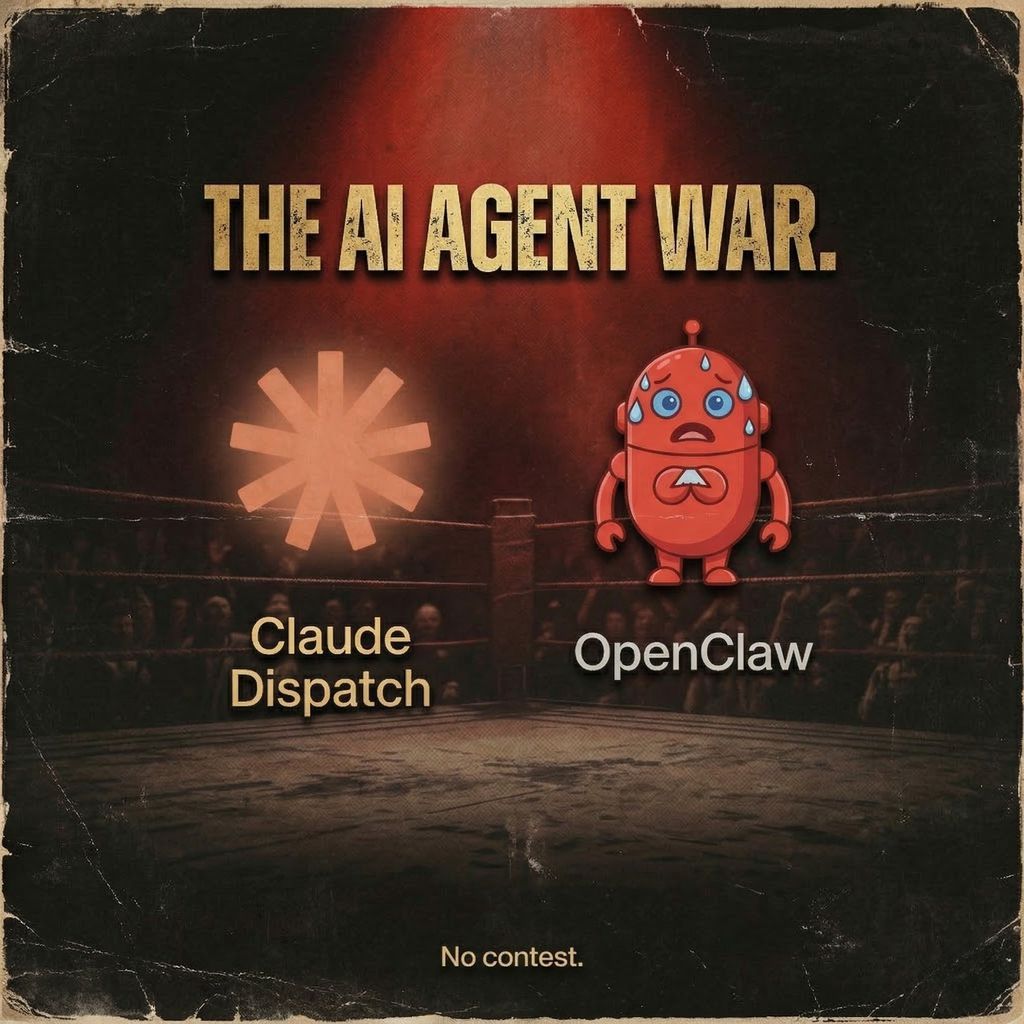 Claude just killed OpenClaw for 99% of users.

OpenClaw = hours of developer setup

Claude Dispatch = text from your phone
→ Runs your computer while you're away
→ Persistent memory across every session

AI agents just went mainstream. 

#ClaudeAI #AIAgents #Anthropic #AINews