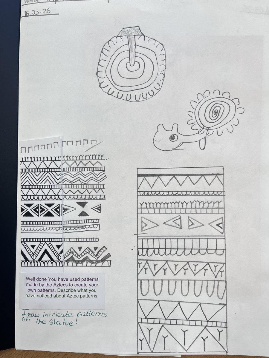 WjgsS's tweet photo. Aztec patterns being investigated by year 4 ⁦@Artsmarkaward⁩ ⁦@WjgsS⁩ https://t.co/aHjKMQ1gPX
