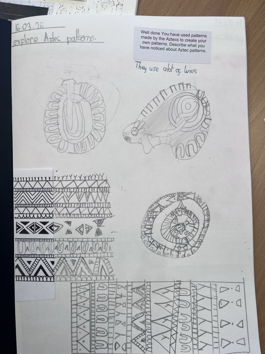 WjgsS's tweet photo. Aztec patterns being investigated by year 4 ⁦@Artsmarkaward⁩ ⁦@WjgsS⁩ https://t.co/aHjKMQ1gPX