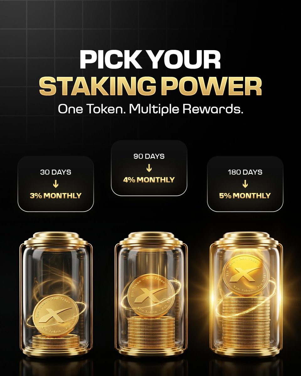 xontoken_io's tweet image. Pick your timeline. Lock your power. 🔥

With XON Staking, your strategy defines your rewards:
30 Days → 3% Monthly
90 Days → 4% Monthly
180 Days → 5% Monthly

XON isn’t just held — it performs. 🚀

#XON #XONStaking #CryptoStaking #EarnWithXON #XchangeOn