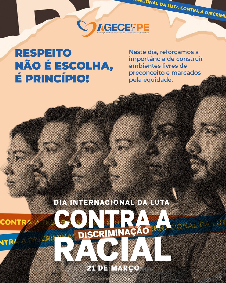 AGECEFPE's tweet photo. 🙌🏿 Respeito é a base de uma sociedade mais justa e igualitária. No Dia Internacional da Luta Contra a Discriminação Racial, reforçamos a importância de atitudes conscientes e do compromisso coletivo na construção de ambientes livres de preconceito e marcados pela equidade. https://t.co/Ik3yvg74ol