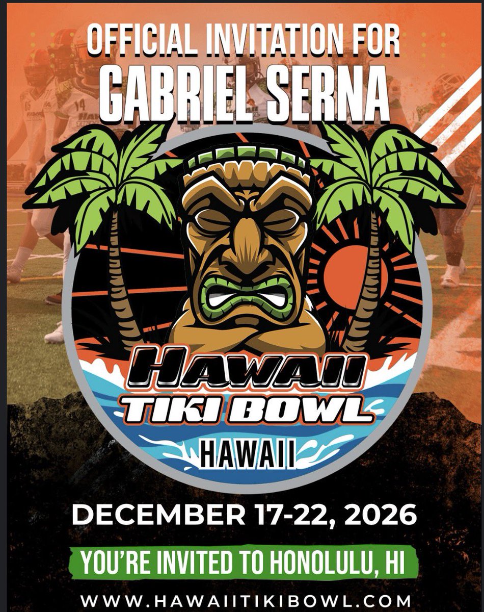Gserna75's tweet photo. Very thankful to be invited to play at the  @HawaiiTikiBowl  @FillippSAU 
@coachluster2 @Cj_John44 @CoachHorner23 #THIS https://t.co/a9kpndIwDR