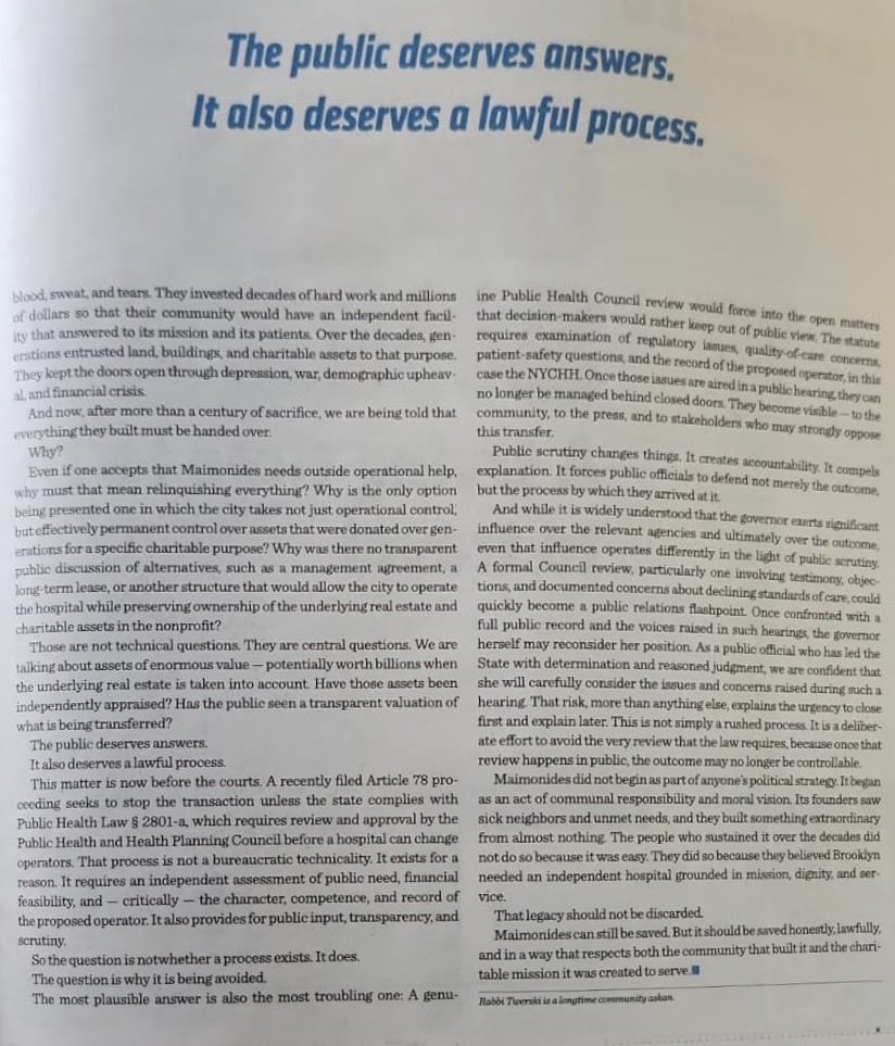 AkivaShapiro's tweet photo. Rabbi Prof. aaron twerski opines: Rescue Maimonides, Don’t Surrender It.

I’m honored to represent Rabbi Prof. Twerski—distinguished professor at Brooklyn Law School, preeminent tort law scholar, and longtime Maimonides Trustee—and other Maimonides trustees in this dispute. https://t.co/3jHQHCEs2J