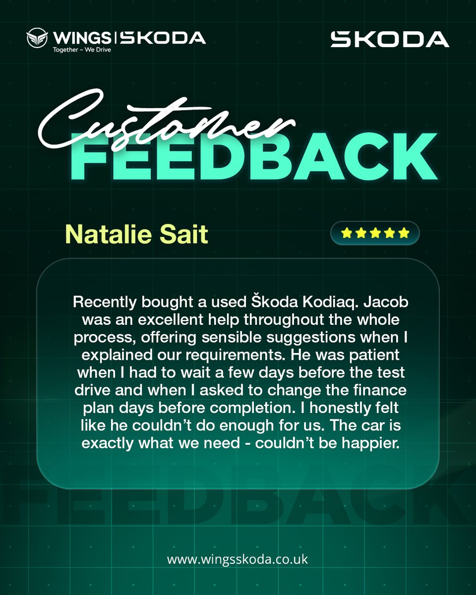 Always pleasing to get wonderful feedback like this.

#customerfeedbacks #WingsSkoda #peterborough
