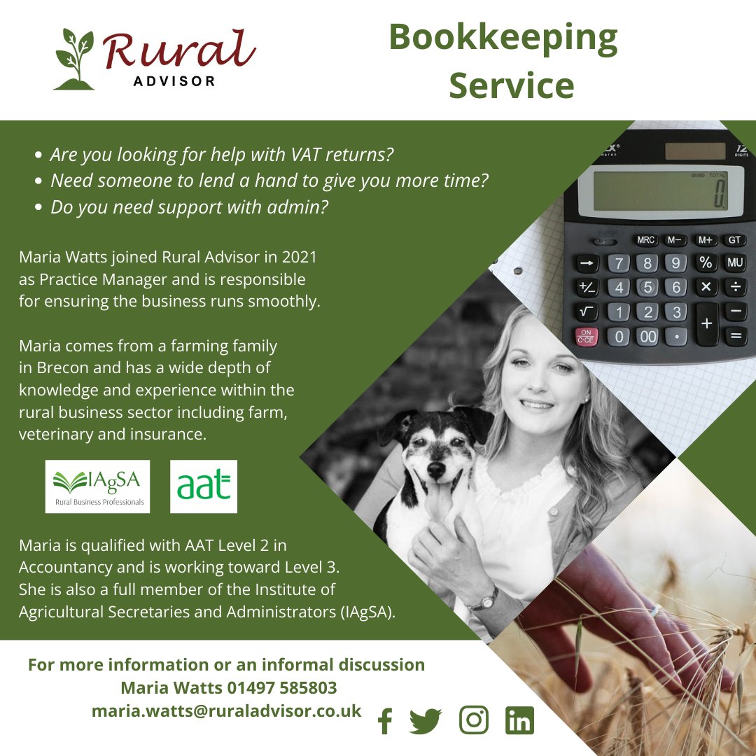 Rural_Advisor's tweet photo. #ruralbusinessadvice #bookkeepingservices #VATreturns #ruralbusinesssupport 💻📅☺️ https://t.co/YRxO1YmEgW