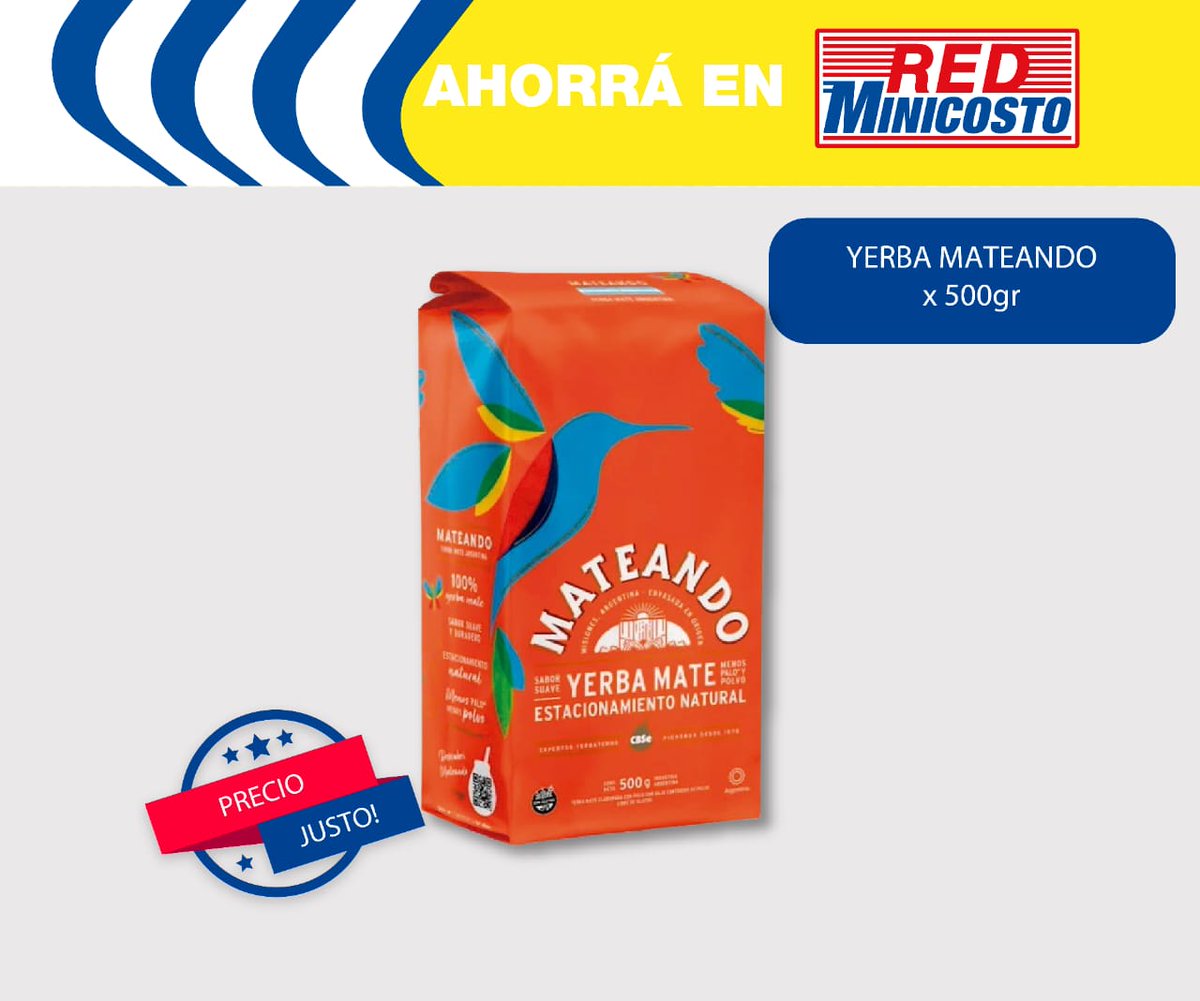 redminicosto's tweet photo. 🧉✨ Tu mate, tu momento!
Con Yerba #Mateando, disfrutá un sabor suave y rendidor para cada día.
¡Aprovechá y ahorrá en #RedMinicosto!
#Mateando #MomentoMate #RedMinicosto https://t.co/R9r8M5FJB0