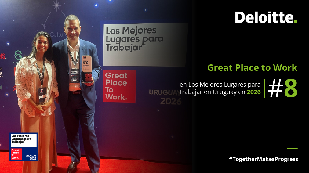 DeloitteUruguay's tweet photo. 🟢 #OrgulloDeloitte | Nos posicionamos en el puesto N°8 en el ranking de Great Place to Work: Los Mejores Lugares para Trabajar en Uruguay en 2026. Además, recibimos el Sustained Excellence Award por permanecer 5 años consecutivos en el Top 10. ⭐ #DeloitteUruguay #TogetherMakesProgress
