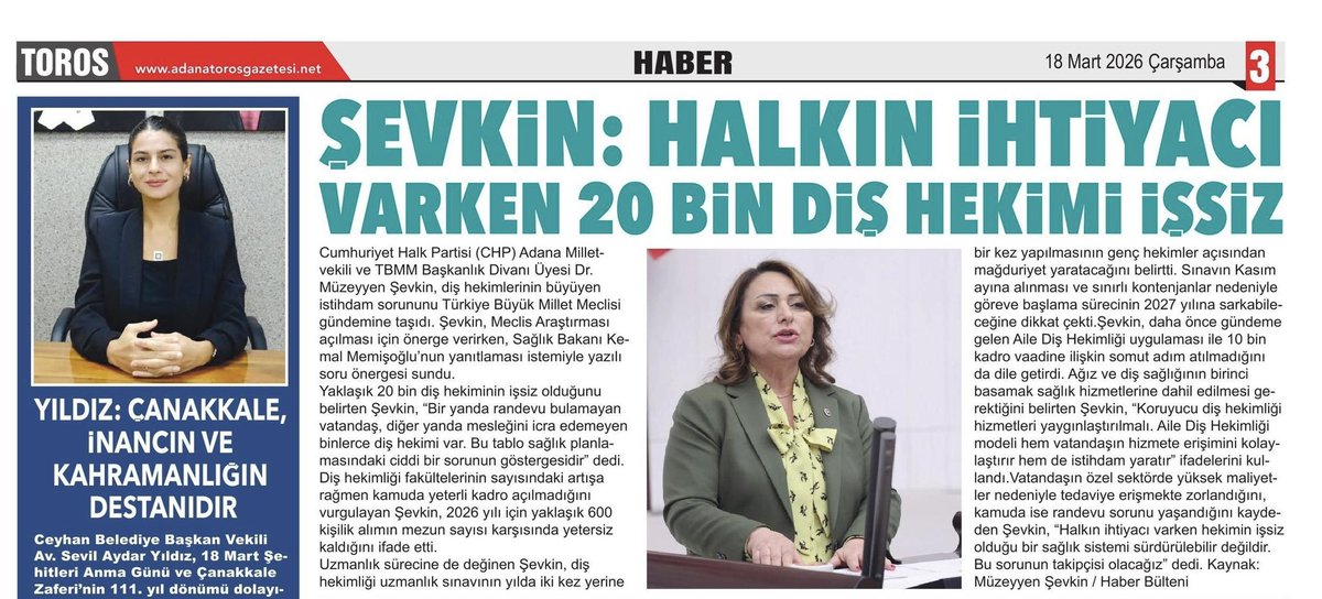 🔴 Halk, ağız ve diş sağlığı hizmetine ulaşamıyor, diş hekimleri işsiz!
 
🔴 Diş Hekimleri’nin istihdam krizini meclise taşıdık.
 
🔴 Halkın ihtiyacı varken 20 bin diş hekimi işsiz!