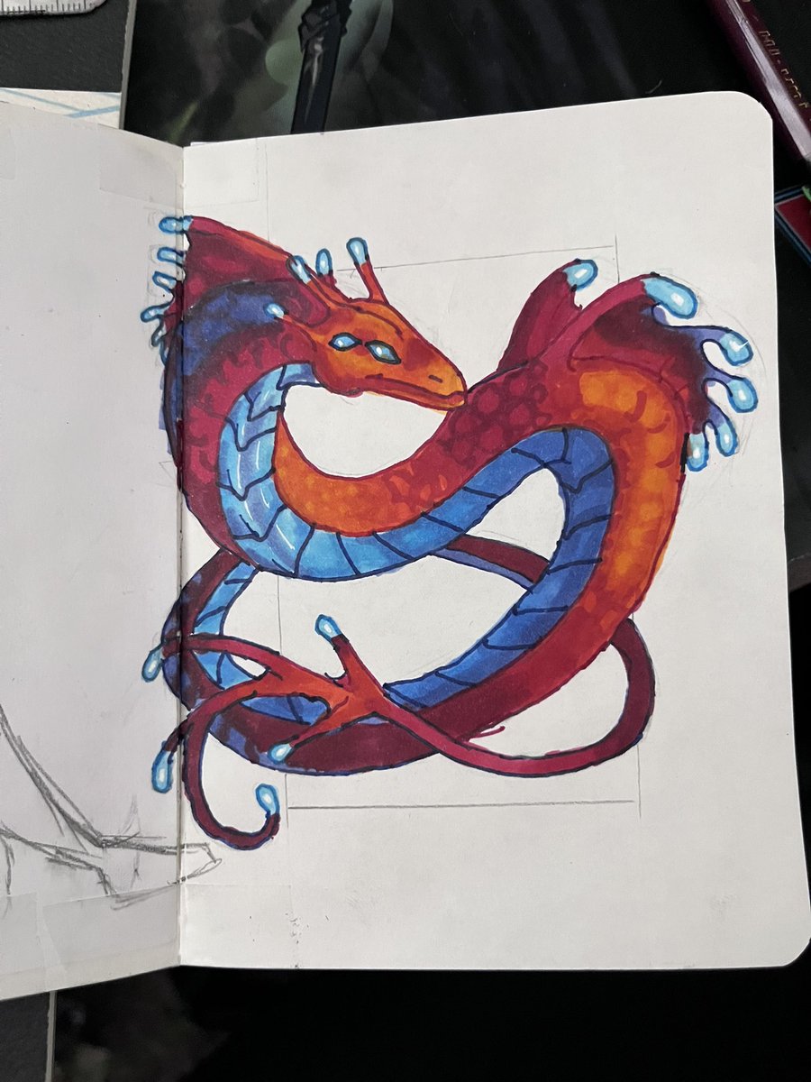bumble__tea's tweet photo. Doodled this dragon to practice with my markers https://t.co/nFMPGh5Wxy