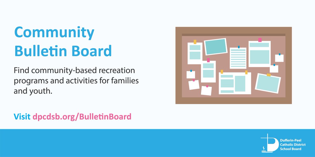 Looking recreational events, camps and programs for students?🏸🎨

Check out the DPCDSB Community Bulletin Board for fun, active, and engaging community-based programming for youth and families:
➡dpcdsb.org/BulletinBoard