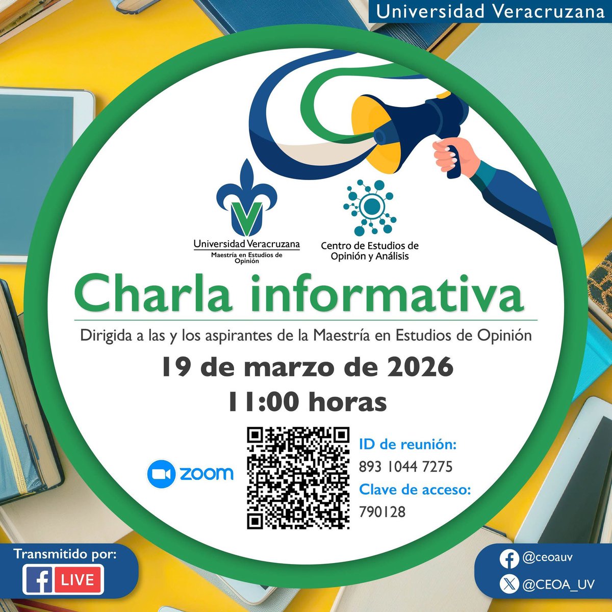 🔔 Mañana se realizará  la segunda charla informativa de la Maestría en Estudios de Opinión🔔

🕚 Iniciamos a las 11:00 horas
📍 Zoom | uveracruzana.zoom.us/j/89310447275?…
🎥 Transmisión a través de #FacebookLive

#EstudiosDeOpinión #CEOA_UV #MAEO_UV #AspirantesUV #ConvocatoriaPosgrados