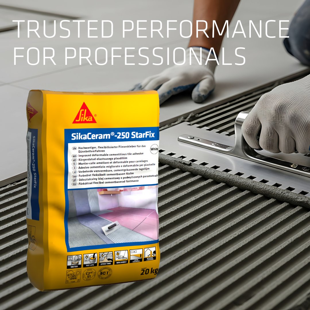 SikaIreland's tweet image. SikaCeram®-250 StarFix is a cementitious, deformable, frost resistant floor and wall tile adhesive with reduced slip and extended open time. 

It is suitable for bonding ceramic, marble and natural stone tiles.

Learn more: spkl.io/6015AqLPS

#tiling #sikatiling